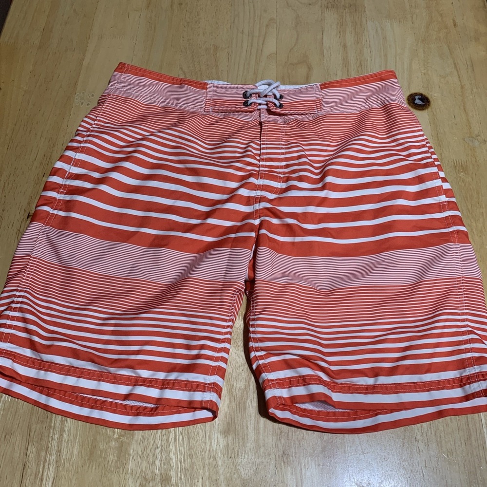 Gap Board Shorts Mens Size XL Orange Striped‎ Drawstring Zipper Pockets